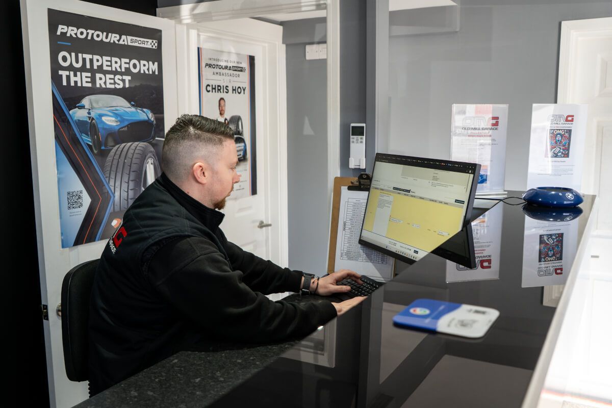 Old mill garage reception desk