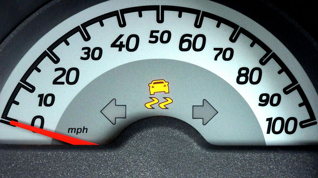 dash board with warning light on